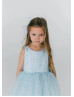 Blue Pearls Tulle Cute Flower Girl Dress